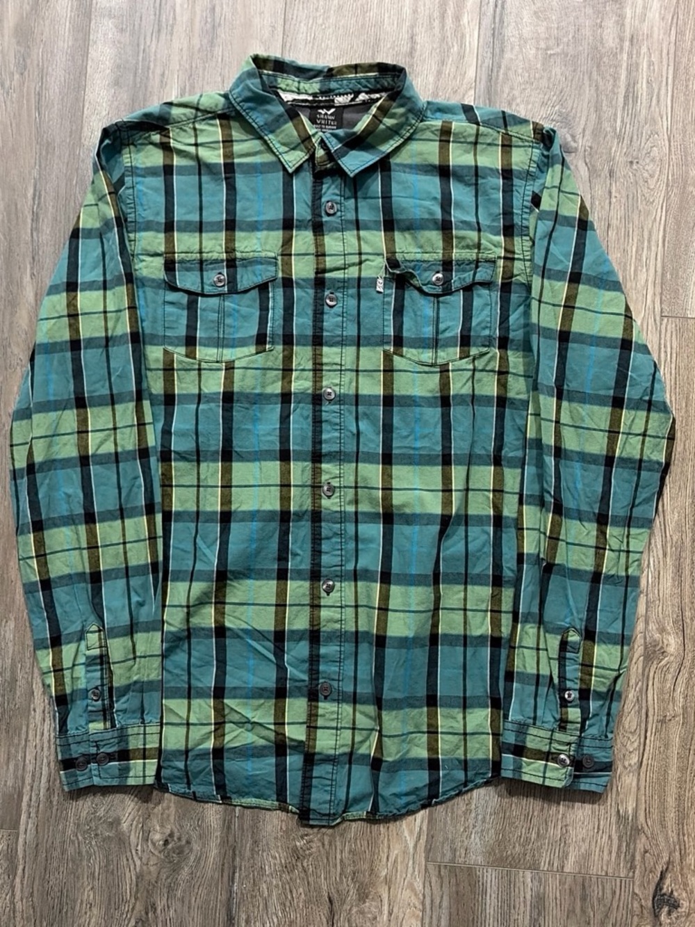 Shaun White Green Blue Plaid Flannel Button Down Shirt Medium